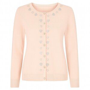 NWT After Monday Sweater Cardigan Petite Lg PL Blush Pink Silver hearts feminine